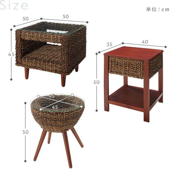 天然素材リゾートサイドテーブル（アバカ）収納タイプ 40×35cm - Image 12