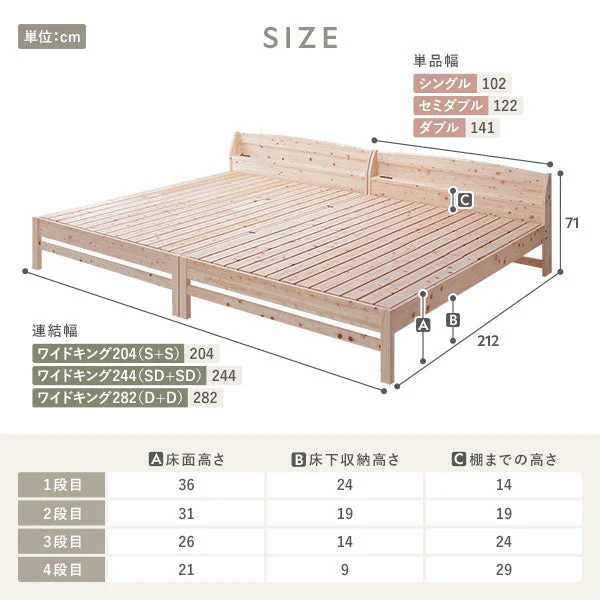 国産ひのき すのこベッド『香凛 かりん』 床板：ハイグレードタイプ 連結サイズ - Image 19