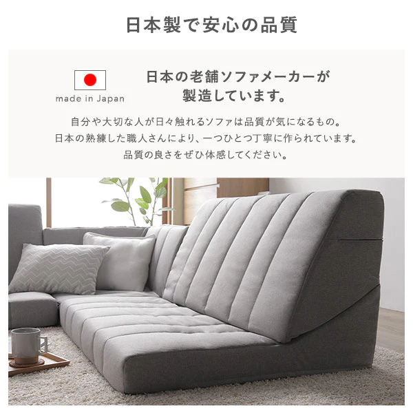 日本製 リクライニング ハイバック フロアコーナーソファ 3点セット ライトグレー - Image 11