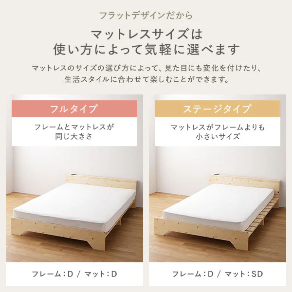 天然木 コンセント 棚付き フラットデザイン すのこベッド ロータイプ ナチュラル - Image 11