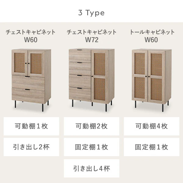 ラタン調チェストキャビネット（幅72cm） 『WEAVA ウィーヴァ』 - Image 4