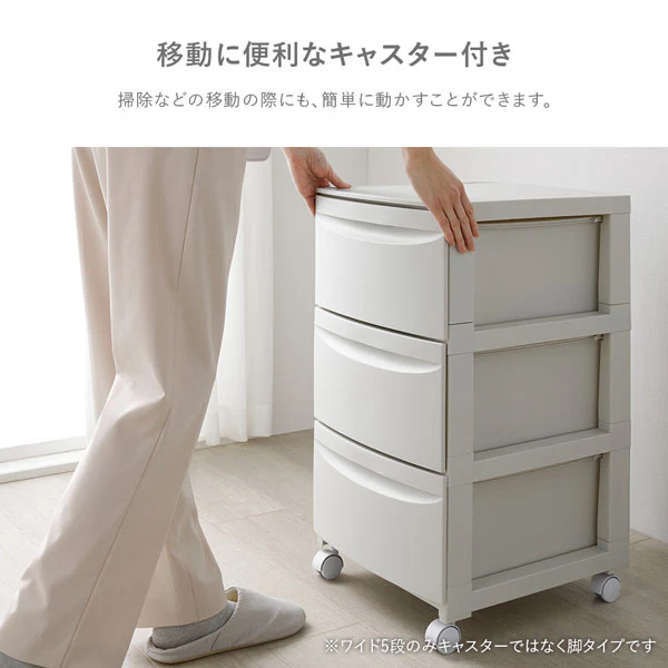 シンプルデザインチェスト プラスチック製 日本製 スリムタイプ 3段 ミルクティーベージュ - Image 8