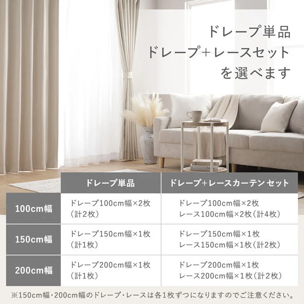 【2枚セット】日本製 20色から選べる1級遮光カーテン ドレープ幅150cm×1枚＋レース幅150cm×1枚 スカイブルー - Image 27