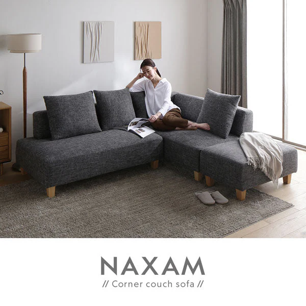 コーナーカウチソファ 『NAXAM ナザム』 カウチソファ単品 ミックスブラウン 木脚 - Image 5