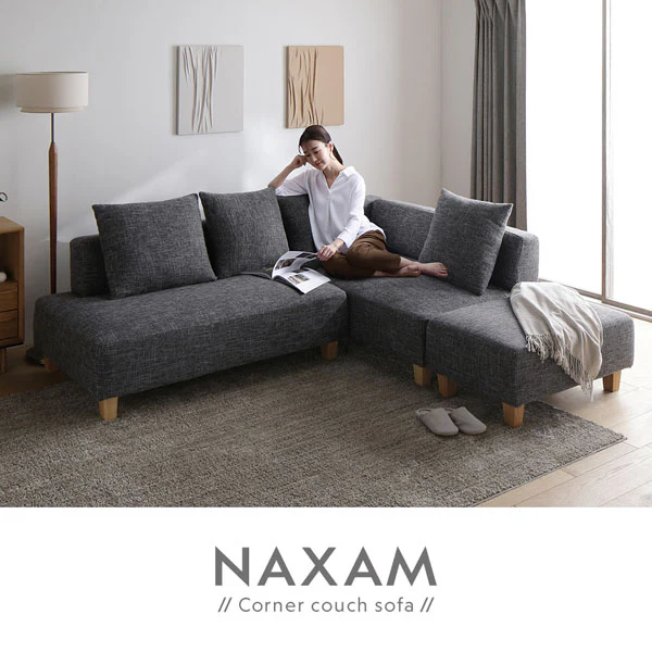 コーナーカウチソファ 『NAXAM ナザム』 2.5人掛け単品 ミックスグレー 木脚 - Image 5