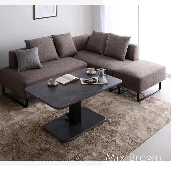 コーナーカウチソファ 『NAXAM ナザム』 テーブルセット(2.5人掛け+カウチ+オットマン+テーブル) ソファ:ミックスグレー/テーブル:ストーングレー(大理石調) 木脚 - Image 4
