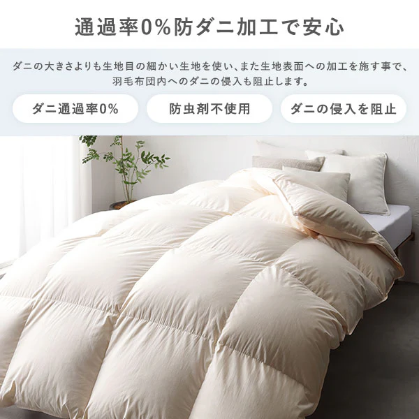 日本製 羽毛掛け布団 ダウン率75% 300dp リサイクルダウン 抗菌・防臭・防ダニ ライトグレー - Image 10