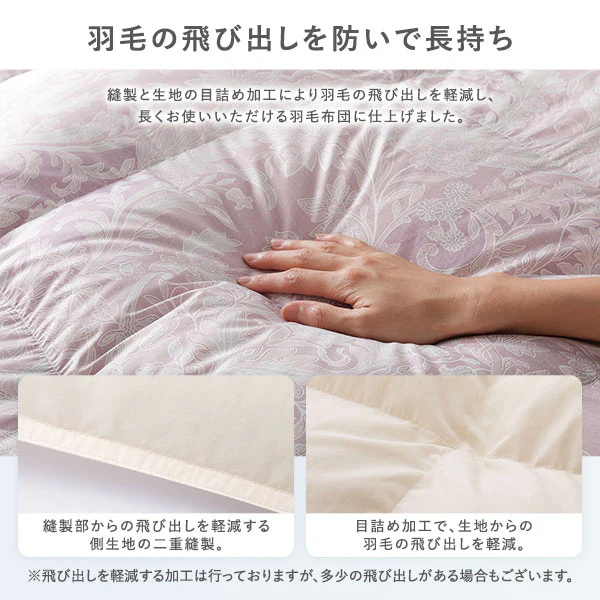日本製 羽毛掛け布団 ダウン率85% 350dp リサイクルダウン 抗菌・防臭・防ダニ ライトグレー - Image 12