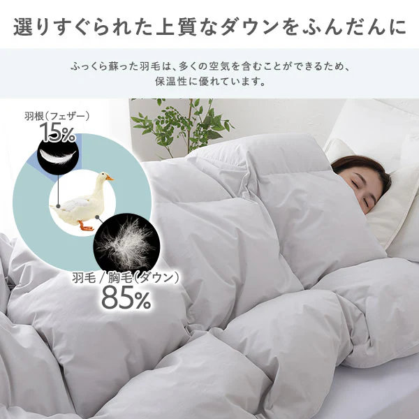 日本製 羽毛掛け布団 ダウン率85% 350dp リサイクルダウン 抗菌・防臭・防ダニ ライトグレー - Image 7