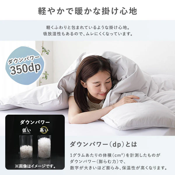 日本製 羽毛掛け布団 ダウン率85% 350dp リサイクルダウン 抗菌・防臭・防ダニ ライトグレー - Image 8