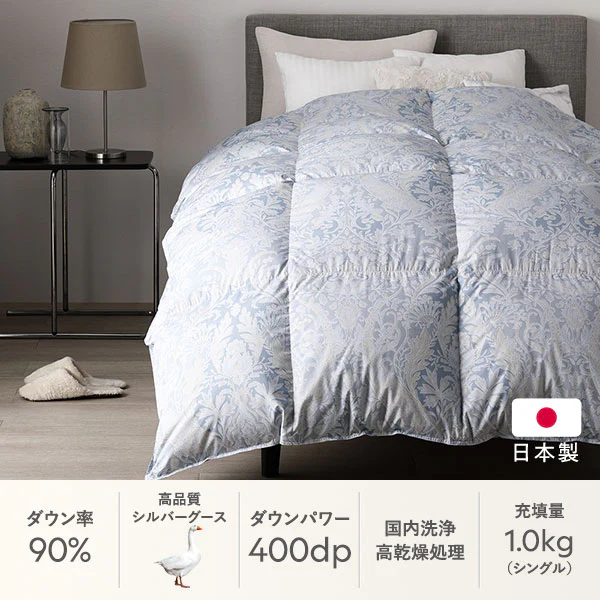 日本製 羽毛掛け布団 ダウン率90% 400dp シルバーグース 抗菌・防臭・防ダニ ブルー - Image 4