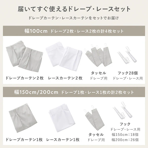 【2枚セット】日本製 遮光率100% 遮熱・遮音に優れた1級遮光カーテン ドレープ幅200cm×1枚+レース幅200cm×1枚 オリーブブラウン - Image 10