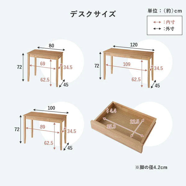 【旧仕様】組み替えできる 天然木学習デスク 3点セット（デスク+ラック+キャビネット） 幅100×奥行45cm ブラウン - Image 25
