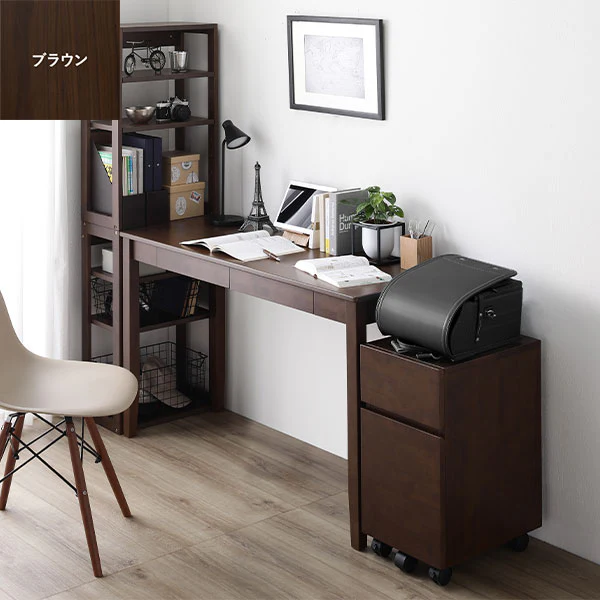 【旧仕様】組み替えできる 天然木学習デスク 3点セット(デスク+ラック+キャビネット) 幅120×奥行45cm ブラウン - Image 4