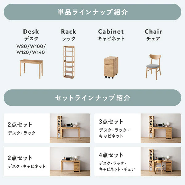 【旧仕様】組み替えできる 天然木学習デスク 3点セット（デスク+ラック+キャビネット） 幅80×奥行45cm ブラウン - Image 22