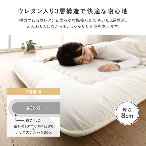 【日本製】抗菌防臭・防ダニ ウレタン入り3層敷き布団 アイボリー - Image 7
