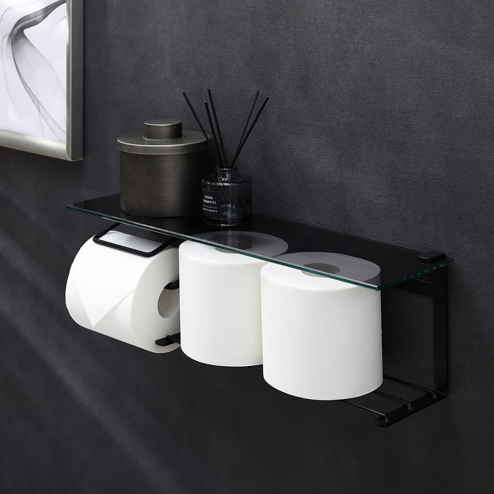 ディスプレイ天板付き トイレットペーパーホルダー 網棚タイプ スチール ブラック - Image 26