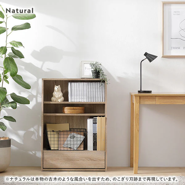 【幅60×高さ85cm】引き出し付き本棚 薄型ブックシェルフ ロータイプ ダークブラウン - Image 17