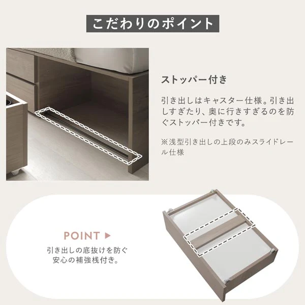 引き出し4杯大容量ベッド LED照明付きタイプ『Slektone スレクトーン』連結サイズ ブラウン - Image 14