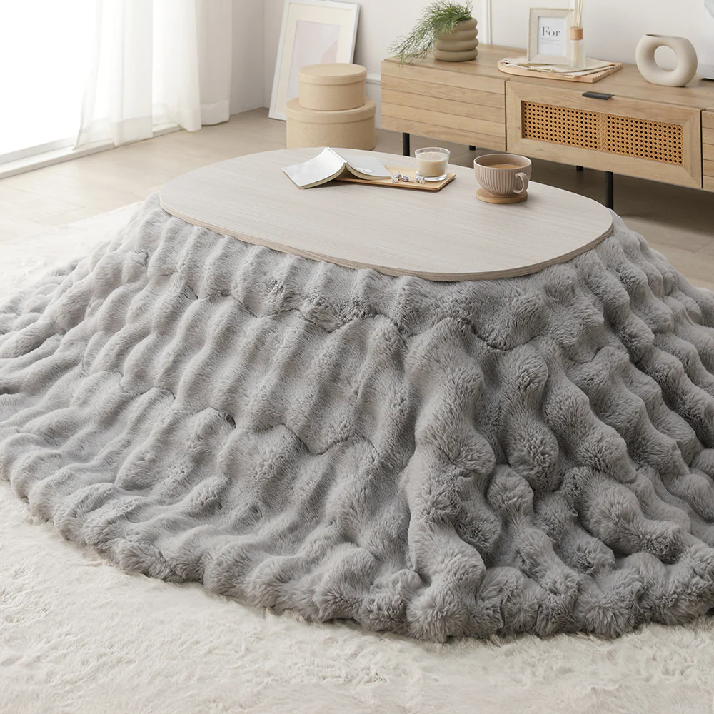 シンプルこたつローテーブル×ポコポコ布団 楕円形 2点セット(こたつテーブル:90×60cm + こたつ掛け布団:210×170cm) グレージュナチュラル/ホワイト - Image 37