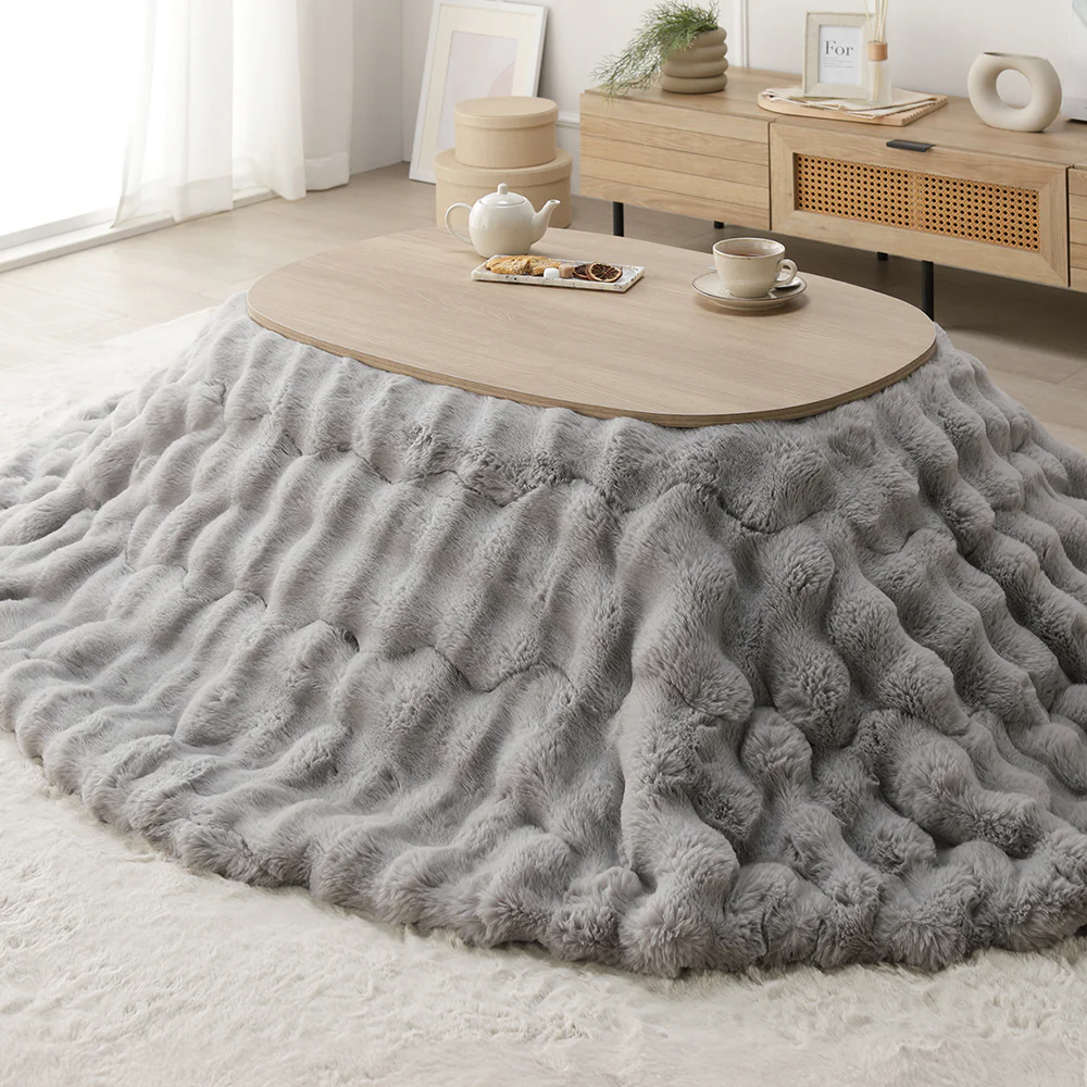 シンプルこたつローテーブル×ポコポコ布団 楕円形 2点セット(こたつテーブル:90×60cm + こたつ掛け布団:210×170cm) グレージュナチュラル/ホワイト - Image 34