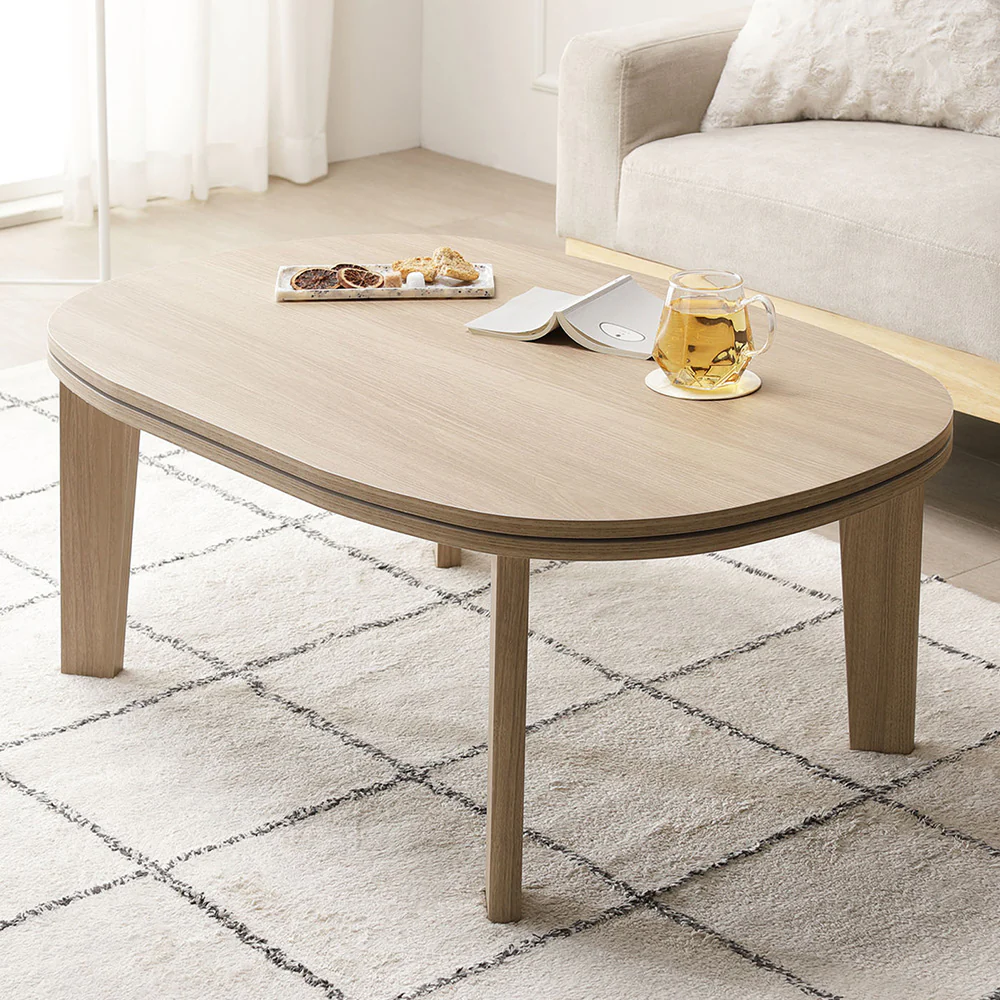 両面使えるシンプルこたつローテーブル単品 楕円（90×60cm） ホワイトウォッシュ - Image 21
