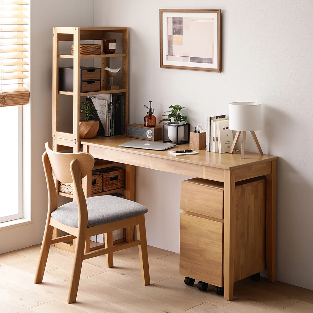 天然木デスクセット（デスク+ラック+キャビネット+チェア） 『Keiju ケイユ』 デスク幅120×奥行45cm ブラウン - Image 33