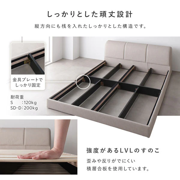 レザー調ローベッド 『OPTIM オプティム』 連結サイズ グレージュ - Image 14